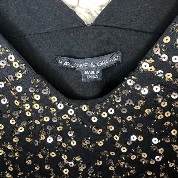 Harlowe & Graham Black & Gold Sequin Top - Picture 7 of 9